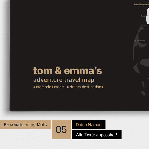 Dänemark-Karte TRAVEL® Pinn-Leinwand – Dark Black