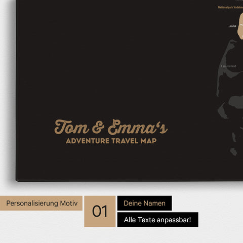 Dänemark-Karte Pinn-Leinwand in Sonar Black mit Personalisierung