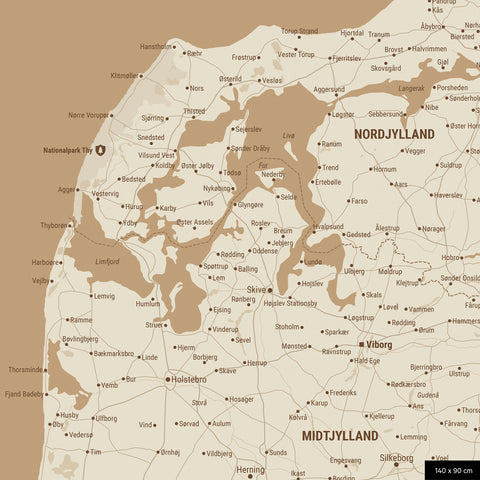 Dänemark-Karte TRAVEL® Pinn-Leinwand – Treasure Gold