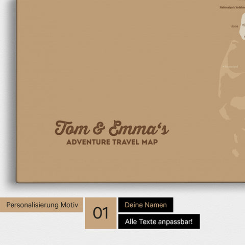 Dänemark-Karte Pinn-Leinwand in Treasure Gold mit Personalisierung