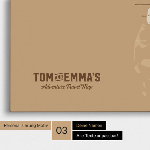 Dänemark-Karte TRAVEL® Pinn-Leinwand – Treasure Gold