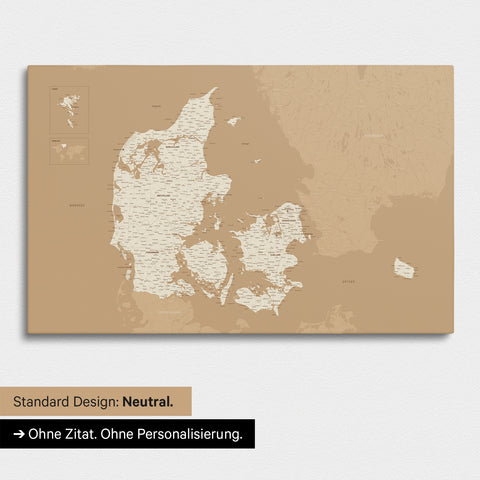 Neutrale Ausführung einer Dänemark-Karte als Pinn-Leinwand in der Farbe Treasure Gold