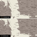 Dänemark-Karte Pinn-Leinwand in Warmgray (Braun-Grau) mit optional  eingedrucktem Straßennetz aus Autobahnen und Landstraßen