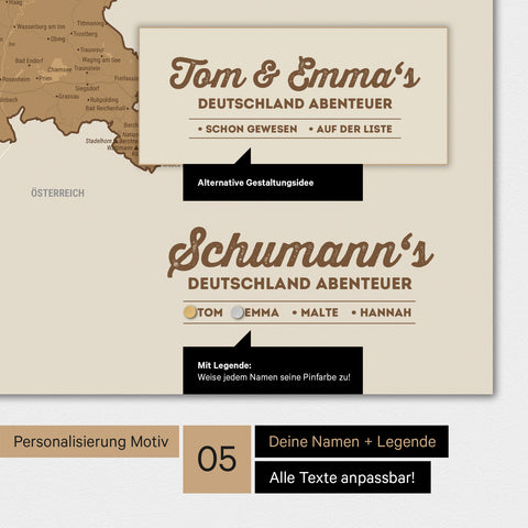 Weltkarte als Deutschland-Karte in Bronze mit Eindruck eines Firmenlogos