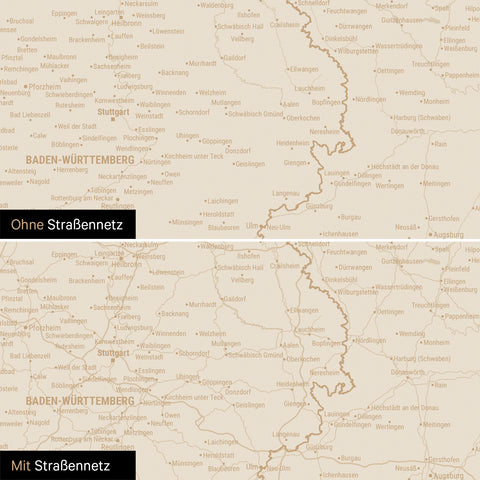 Magnetische Deutschland-Karte in Hale Navy (Blau-Gold) mit optionalem Straßennetz von Autobahnen und Landstraßen