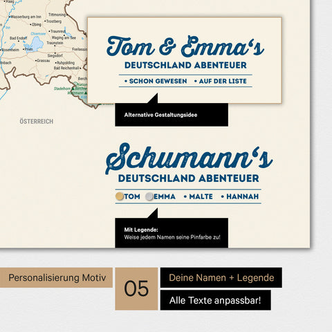 Magnetboard Deutschland-Karte in Multicolor Classic mit Personalisierung als Logo mit Familiennamen