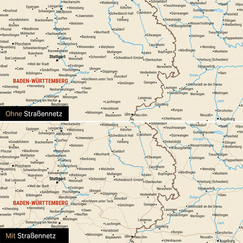 Magnetische Deutschland-Karte in Multicolor Classic mit optionalem Straßennetz von Autobahnen und Landstraßen