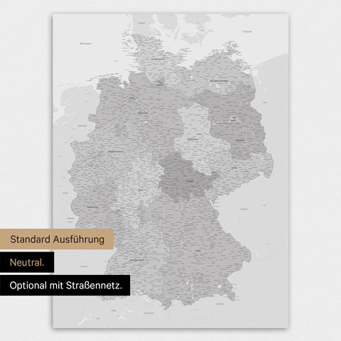 Neutrale und schlichte Ausführung einer magnetischen Deutschland-Karte in Multicolor Gray