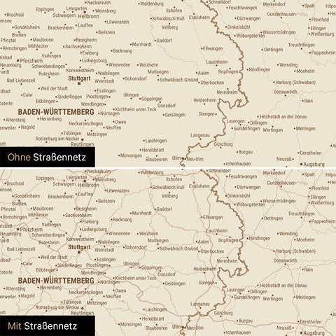 Magnetische Deutschland-Karte in Treasure Gold mit optionalem Straßennetz von Autobahnen und Landstraßen