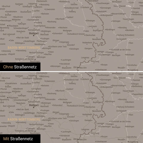 Magnetische Deutschland-Karte in Warmgray (Braun-Grau) mit optionalem Straßennetz von Autobahnen und Landstraßen