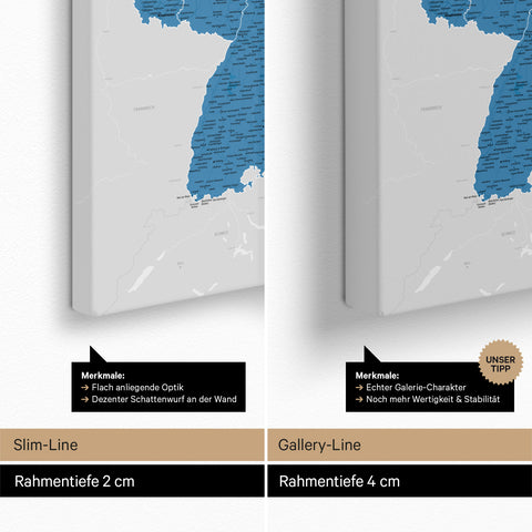 Deutschland-Karte TRAVEL® Pinn-Leinwand – Ocean Blue