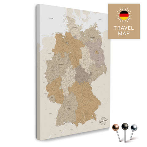 Deutschland-Karte in Multicolor Beige als Pinnwand Leinwand zum Pinnen und Markieren von Reisezielen kaufen