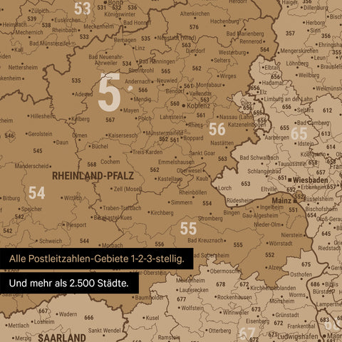 Ausschnitte einer Postleitzahlenkarte von Deutschland mit Bayern als Pinn-Leinwand in Bronze