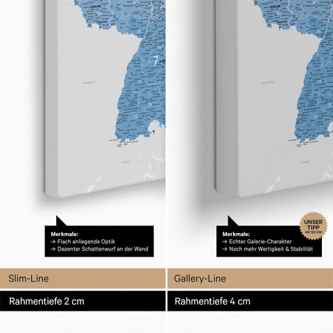 Germany Map PLZ® (ZIP-Codes 1-2-3 digits) Canvas Push Pin Board – Ocean Blue