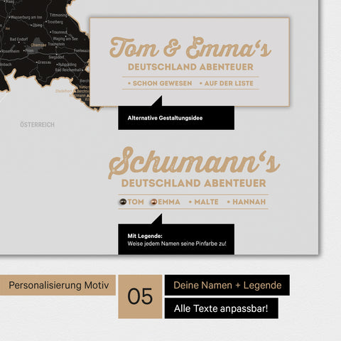 Poster einer Deutschland-Karte in Light Black mit Personalisierung als Logo mit Familiennamen