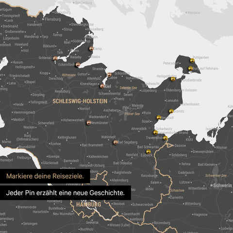 Detail einer Deutschland-Karte als Poster in Light Gray mit Pins in Schleswig-Holstein