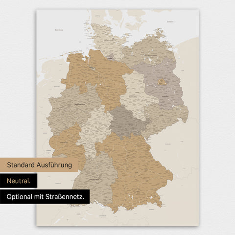 Germany Map TRAVEL® Premium Poster – Multicolor Beige