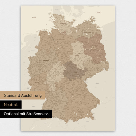 Germany Map TRAVEL® Premium Poster – Multicolor Brown