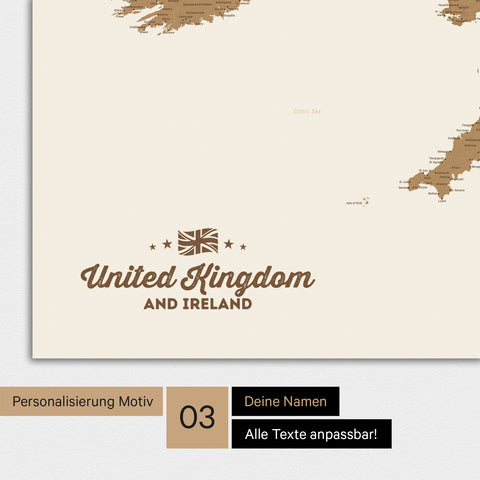 England & Irland-Karte mit Personalisierung als Logo im Vintage-Look