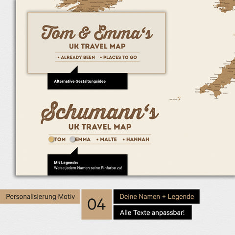 Magnetboard England & Irland-Karte mit Personalisierung als Logo mit Familiennamen