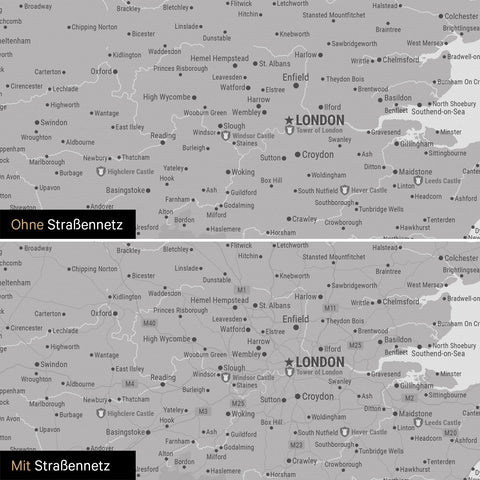 England (Great Britain) & Ireland map TRAVEL® Push Pin Map – Cool Gray