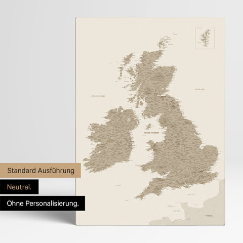 Neutral Version of an England & Great Britain Map in Desert Sand Color Without Personalization