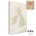 England & Great Britain Map with Ireland in Gold as a Push Pin Map Canvas for Pinning and Marking Travel Destinations