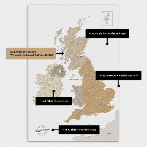 Vielfältige Konfigurationsmöglichkeiten einer England-Karte in Multicolor Beige