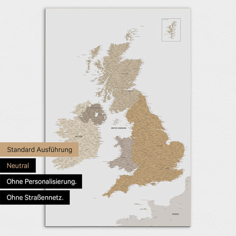 Neutrale Ausführung einer England-Karte in Farbe Multicolor Beige ohne Personalisierung