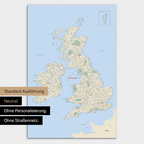 Neutrale Ausführung einer England-Karte in Farbe Multicolor Classic ohne Personalisierung