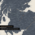 Detail of an England & Great Britain map as a Navy Light-colored pinboard canvas, featuring a map section of Scotland