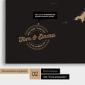 Personalized England map as a Push Pin Map in Sonar Black (Black-Gold), with printed names and a legend for marking visited places