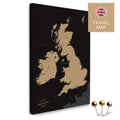 England & Great Britain map with Ireland in Sonar Black (black-gold) as a Push Pin Map canvas for pinning and marking travel destinations