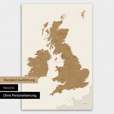 Neutral version of an England map as a design poster without personalization
