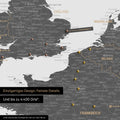 Europa Landkarte in Light Gray als Leinwand zum Pinnen zeigt einen Ausschnitt von England, Frankreich und Belgien mit vielen Details wie Nationalparks, Flüssen und zahlreichen kleinen Orten und Städten, die teilweise mit Pins markiert sind