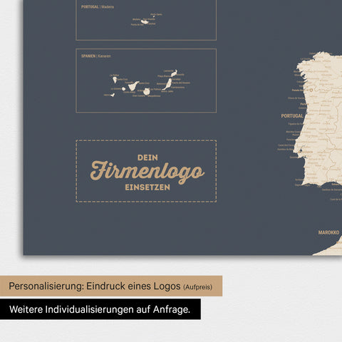 Magnetische Europa-Karte TRAVEL® Magnetboard – Hale Navy