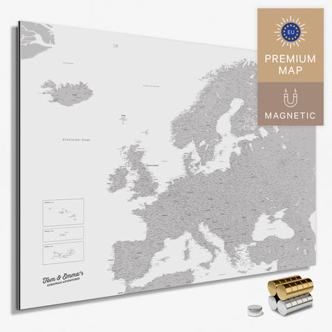 Magnetische Europakarte in der Farbe Hellgrau in einem modernen, minimalistischem Design als Magnetboard zum Pinnen und Markieren von Reisezielen kaufen