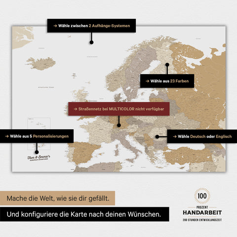 Magnetische Landkarte von Europa in der Farbe Multicolor Beige zeigt die vielen Konfigurationsmöglichkeiten von personalisierbaren Magnetboards