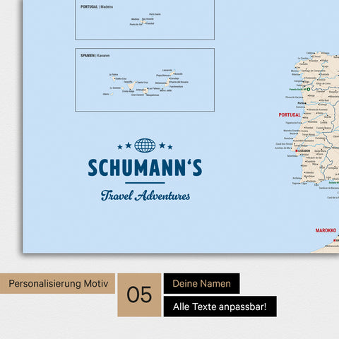 Magnetische Europa-Karte in einem modernen Design in Multicolor Classic als Magnetboard mit Personalisierung als Logo mit einer Weltkugel