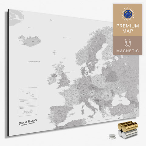 Magnetische Europakarte in der Farbe Multicolor Gray in einem modernen, minimalistischem Design als Magnetboard zum Pinnen und Markieren von Reisezielen kaufen