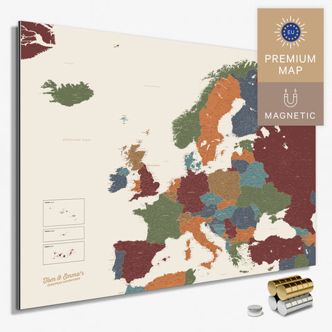 Magnetische Europakarte in der Farbe Multicolor Vivid (mehrfarbig bunt) in einem modernen, minimalistischem Design als Magnetboard zum Pinnen und Markieren von Reisezielen kaufen