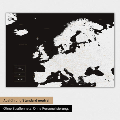 Neutrale und schlichte Ausführung einer magnetischen Europakarte in Schwarz-Weiss