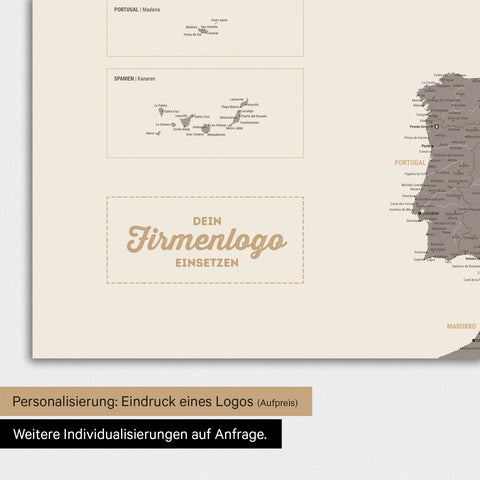 Magnetische Europa-Karte TRAVEL® Magnetboard – Warmgray (Braun-Grau)