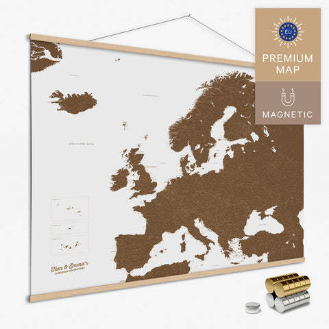 Magnetische Europakarte Magnet-Poster in der Farbe Braun in modernem, minimalistischen Design zum Pinnen und Markieren von Reisezielen kaufen