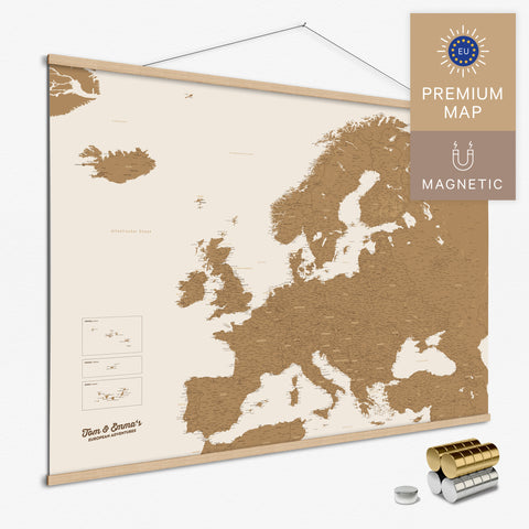 Magnetische Europakarte Magnet-Poster in der Farbe Bronze in modernem, minimalistischen Design zum Pinnen und Markieren von Reisezielen kaufen