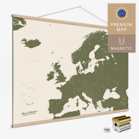 Magnetische Europakarte Magnet-Poster in der Farbe Grün in modernem, minimalistischen Design zum Pinnen und Markieren von Reisezielen kaufen