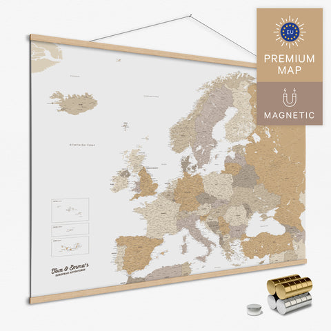 Magnetische Europakarte Magnet-Poster in der Farbe Multicolor Beige in modernem, minimalistischen Design zum Pinnen und Markieren von Reisezielen kaufen