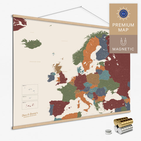 Magnetische Europakarte Magnet-Poster in der Farbe Multicolor Vivid in modernem, minimalistischen Design zum Pinnen und Markieren von Reisezielen kaufen