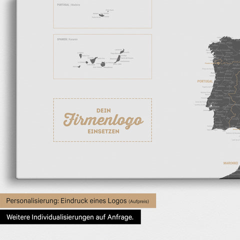 Europa Landkarte Pinnwand in Light Gray mit Eindruck eines Firmenlogos für Unternehmen