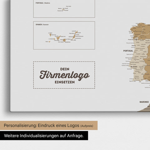 Europa Landkarte Pinnwand in Multicolor Beige mit Eindruck eines Firmenlogos für Unternehmen